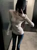 Top de punto para mujer estilo coreano, cuello en V de deseo puro, manga larga, para primavera y otoño, acanalado, elástico, ajustado, favorecedor y adecuado como capa base para un look de chica popular