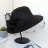 Sombrero de Lana de Ala Ancha Estilo Hepburn Británico para Otoño e Invierno, Elegante Sombrero de Malla Vintage de Moda para Damas, Sombrero Moderno Estilo Coreano