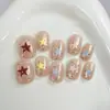 Pontas de Unha Coreanas Femininas Estrela de Cinco Pontas Coloridas com Acabamento de Luxo, Arte de Unha Oval com Bolinhas, Gradiente Artesanal Desejo Puro, Efeito Clareador