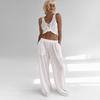 2024 Verão Europeu e Americano Solto Casual Branco Colete de Malha Calças Pijamas Conjunto de Roupas Femininas Leves e Frescas