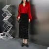 Falda recta, con abertura trasera, de diseño Fei Yuan, pesada, intrincadamente elaborada, brillante, para mujer, nueva llegada otoño/invierno, lentejuelas de alta densidad, falda midi de moda