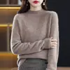Suéter de Lana para Mujer con Cuello Semi Alto, Camiseta Base de Punto Cachemir Sin Costuras Adelgazante, Top Holgado Calado de Otoño e Invierno