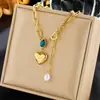 Collar Colgante Redondo de Moda para Mujer Cadena Apilable de Doble Capa Retro Acero Inoxidable Chapado en Oro Cadena para Clavícula con Sentido de Alta Gama