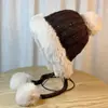 Gorro de Orejas de Gato con Pompón Lindo Hecho a Medida de Fábrica para Otoño e Invierno, Cálido y Grueso, Adecuado para Circunferencia de Cabeza Grande, Hace que la Cara Parezca Más Pequeña, Gorro de Punto