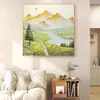 Cenário de Veado na Floresta Pintura Decorativa para Sala de Estar Arte Fresca Quente Mural para Quarto Árvore Grande Verde Pintura para Pendurar em Restaurante