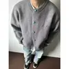 Suéter cardigan masculino cinza estilo Old Money, outono retrô americano casual chique, jaqueta de tricô turquesa de alta qualidade