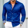 Camisa de manga larga para hombre de negocios transfronteriza, simple Amazon casual de color liso con estampado 3D de manga larga casual para hombre