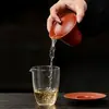 Conjunto de chá kung fu gaiwan de argila roxa de minério bruto Zhuni Mojing, tigela de chá gaiwan três talentos de argila roxa para uso doméstico, conjunto em caixa de presente