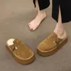 Pantuflas peludas de moda para mujer, estilo Birkenstock para exteriores, nueva colección otoño e invierno 2026, botas de nieve forradas de polar, pantuflas de algodón de punta cerrada con suela gruesa