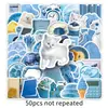 50 adesivos azuis de vento pequenos frescos de desenho animado DIY tamanho pequeno para copos decorativos papelaria cadernos de adesivos atacado
