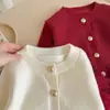 Nuevo cárdigan de punto con retazos de malla para niñas, top liso de encaje para bebé de primavera y otoño, chaqueta suéter para niños estilo coreano