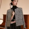 Chaqueta de tweed de tejido grueso, nuevo modelo 2025 para mujer, primavera y otoño, acolchada y engrosada, top de estilo corto