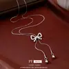 Collar con Colgante Ajustable de Lazo de Zirconia, Exquisito y Versátil, Cadena para Suéter de Estilo Lujo Ligero, Joyería de Nicho de Diseñador para Mujeres