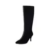 Novas Botas de Salto Alto de Camurça com Lantejoulas Bico Fino Salto Agulha Botas de Cavaleiro Tamanho Grande 40-43 Botas de Exportação Wish