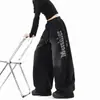 Calça de Moletom Lavada com Letras Hip-Hop para Homens e Mulheres, Tendência de Outono Estilo Americano Solta de Perna Larga, Calça Hip-Hop Curva, Exportação Transfronteiriça