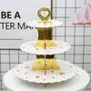 Soporte Redondo para Pastel de Papel Estampado en Caliente Personalizado de Fábrica Tema Fiesta de Cumpleaños Soporte para Postres Fiesta Tres Niveles Exhibidor de Postres