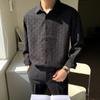 Camisa de manga larga con patrón oscuro tejido retro para hombre, estilo ligero maduro de primavera y verano, alta calidad, sin planchado, antiarrugas, camisa fina, estilista de cabello