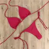 Bikini de Tiras Azul y Negro Cuello Halter Lencería Femenina Ropa de Baño Traje de Baño Sexy Conjunto Blanco y Rojo Bikini de Tres Piezas