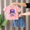Conjunto de ropa de verano para niñas 2025, nuevo estilo, pantalones cortos de manga corta para bebés, conjunto de dos piezas, ropa de verano para niños a la moda