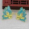 Accesorios para Joyería Goteo de Aceite Imitación Jade Pendientes Hechos a Mano DIY Cobre que Conserva el Color 22*28mm Estilo Antiguo Materiales B3572