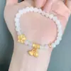 Nuevo Pulsera de Jade Blanco Redonda con Lazo de Princesa y Cascabeles, Pulsera de Felicidad de Dos Vidas para Mujer