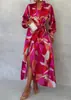 Vestido de manga larga con cuello en V y cordones para otoño de 2024, estilo europeo y americano, estampado de Amazon, para mujer