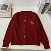 Cárdigan de Punto Versátil Color Bloque Bordado Pony Cuello Redondo Manga Larga Estilo Coreano Simple Casual Otoño e Invierno 2025 5078