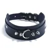 Punk Novo Estilo Punk Rock Europeu e Americano Colar de Couro PU Gargantilha para Boate Bar Corrente para Clavícula Feminina com Espinhos