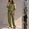 Cross2026 Otoño/Invierno Nueva Ropa para Mujer Estilo Europeo y Americano Sudadera con Cuello Redondo y Cordón Pantalones de Pierna Ancha Conjunto Casual Mujer