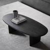 Mesa de centro de madera maciza negra ovalada nórdica sencilla para sala de estar, hogar, apartamento pequeño, estilo hogareño, estilo tranquilo, mesa de troncos