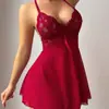 Lencería Sexy Europea y Americana, Pijamas Sexys para Mujer, Liguero de Malla con Encaje, Ropa de Casa Transparente, Camisón de Cuello en V sin Espalda