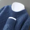 Suéter Masculino de Lã 100% para o Inverno, Gola Redonda, Espessado, Jacquard, Cor Lisa, Casual de Negócios, Camiseta Básica Tricotada em Cashmere