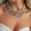 Collar de borlas de encaje multicapa con incrustaciones de diamantes transfronterizo europeo y americano, cadena para la clavícula de estilo de lujo ligero francés, joyería de diseño nicho para mujer
