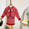 Conjunto de Dos Piezas para Niña con Suéter de Punto y Falda Estilo Tweed Espiga Cuello Redondo Moda Otoño e Invierno para Niñas