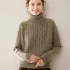 Suéter de Punto Grueso de Cachemira con Hilo Floral de Tres Hebras para Mujer, Manga Larga, Holgado, Cálido, Cuello Alto, Suave y Agradable para la Piel