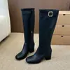 Botas por encima de la rodilla con cremallera lateral Otoño/Invierno 2026 Nuevas de tacón alto tacón grueso talla grande estilo coreano retro botas altas