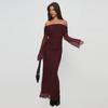 Europa e Estados Unidos transfronteiriços 2025 nova moda outono cor sólida temperamento slim malha perspectiva ombro vestido mulheres