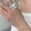 Anillo de Flor Cepillado Plateado de Industria Pesada Japonesa y Coreana Anillo Simple Vintage Ins de Metal de Latón Estilo Francés Anillo para Dedo Índice para Mujeres