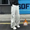 Pantalones plisados de cimitarra para hombre y mujer, forro polar, engrosados, diseño de otoño e invierno, pantalones cortavientos, caída suelta, pierna recta, pierna ancha