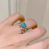 Luz de Anel Renda Azul Claro Cor de Luxo Topázio Artesanato Vintage Estilo Corte Luz de Anel Diamante Anel de Luxo Buchelati