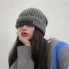 Gorro de Tricô Pequeno para Afinar o Rosto Outono e Inverno para Homens, Gorro Tricotado Solto, Quente para Mulheres Outono e Inverno Circunferência da Cabeça Grande Fio Grosso Caído Moderno