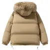 Nova jaqueta de algodão de inverno para homens, peça de outer wear estilo japonês com gola e capuz de pele, espessada para aquecimento, casaco de algodão masculino de corte solto