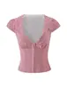 Top Retro a Cuadros de Manga Corta Cuello en V Profundo Solapa Cardigan Corto Cropped Top Cropped de Chica Picante a Cuadros Corsé Ballenas Entallador de Cintura