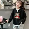 Camiseta de Manga Larga de Moda Nueva para Niñas de Primavera y Otoño, Top Casual Versátil de Patrón Waffle Dos en Uno con Cuello Redondo para Niños Mayores