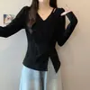 Camiseta de Outono para Mulheres Plus Size (150kg), com Textura Irregular, Manga Longa, Nova, Modelagem Solta, com Recortes