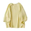 193.15kg Colores Tallas Grandes Mujer Estilo Europeo Cuello Redondo Mangas Murciélago Algodón Lino Camiseta Nuevo Estilo Holgado Adelgazante Manga Tres Cuartos Top