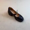 Zapatos Pequeños de Cuero Redondos Estilo Británico Retro con Correa Hebilla Única Zapatos que Aumentan la Altura para Mujeres Personas Bajas Tacón Ancho Cómodo Zapatos Mary Jane