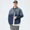 Camisa de mezclilla lavada con degradado para hombre, top suelto de bolsillo estilo americano para otoño, chaqueta de camisa de manga larga vintage para hombre, a la moda