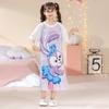 Camisón de verano de seda de leche para niños, para mujeres, tallas pequeñas y medianas, de manga corta, fino, para niñas, bonito camisón para padres e hijos.