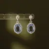 Brincos de Tarraxa Oval com Zircônia Agulha de Prata Novo Estilo Europeu e Americano Brincos de Toque de Luxo Leve Alto Padrão Brinco Único Lindo Versátil Brinco Pendente Acessórios